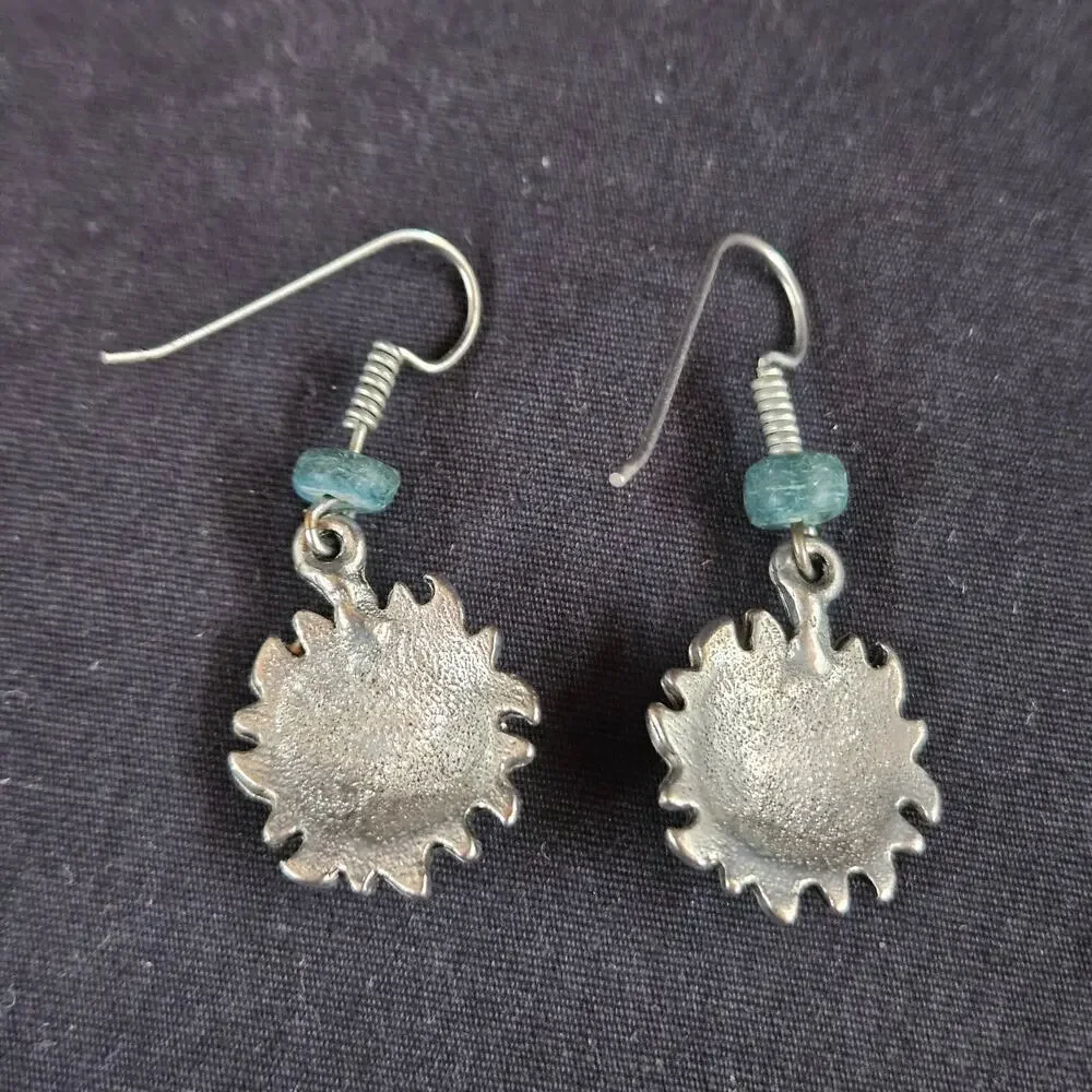 Sun with Face Sivler Earrings Dangle Boho Hippie‎